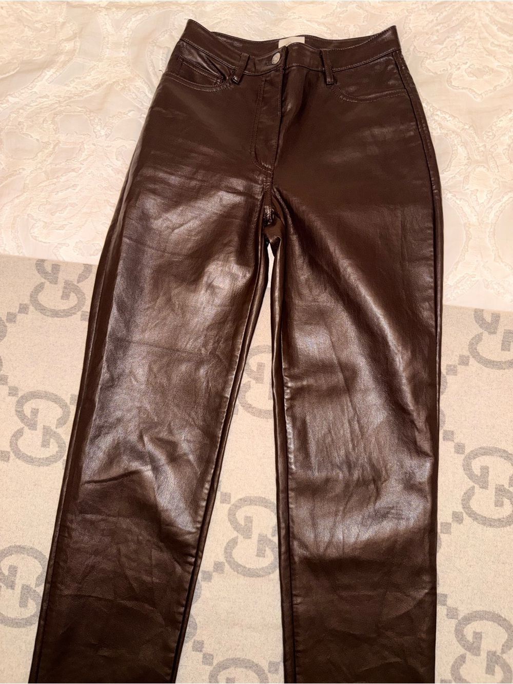 Wilfred Melina Pant Brown Straight Leg Pants Vegan Leather Size 2 Like New - Picture 3 of 10